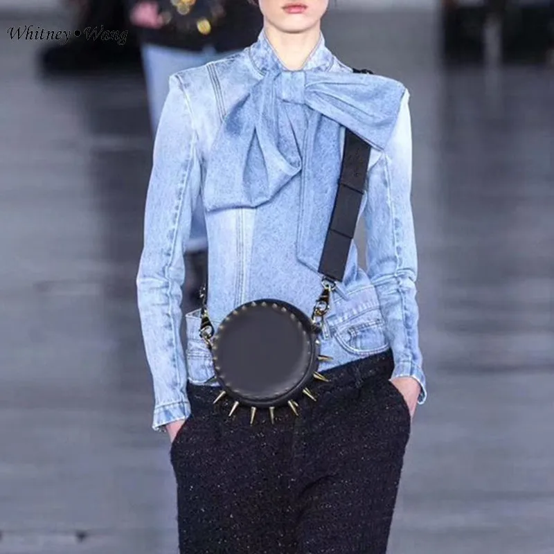 

WHITNEY WANG Blouses Woman 2019 Autumn Winter Fashion Streetwear Big Bow Denim Blouse Women Jean Shirt Blusas Tops
