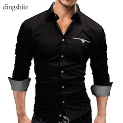 Dingshite marca masculina outono magro manga comprida lapela camisas moda negócios lazer camisa base