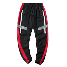Men Elastic Drawstring Contrast Color Waistband Track Pants Stripes Trousers Street Fitness Loose Sweatpants Spring Autumn contrast panel drawstring sweatpants