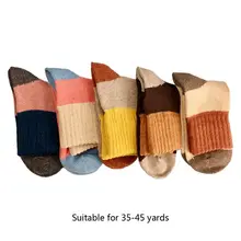 5 пар корейских носков из искусственной шерсти для женщин и девочек, повседневные зимние толстые теплые женские носки с разноцветными вставками