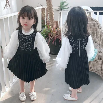 

2020 Spring Children Clothing Outfits Girl Set for Children Clothes Sets White Shirt and Sleeveless Dress Kids Girls 2pcs Suits