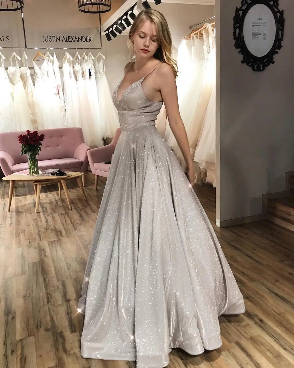 Robe De Soiree вечернее платье с карманами, сверкающие блестки на тонких бретелях, ТРАПЕЦИЕВИДНОЕ ПЛАТЬЕ С v-образным вырезом, платья для выпускного вечера, Длинные