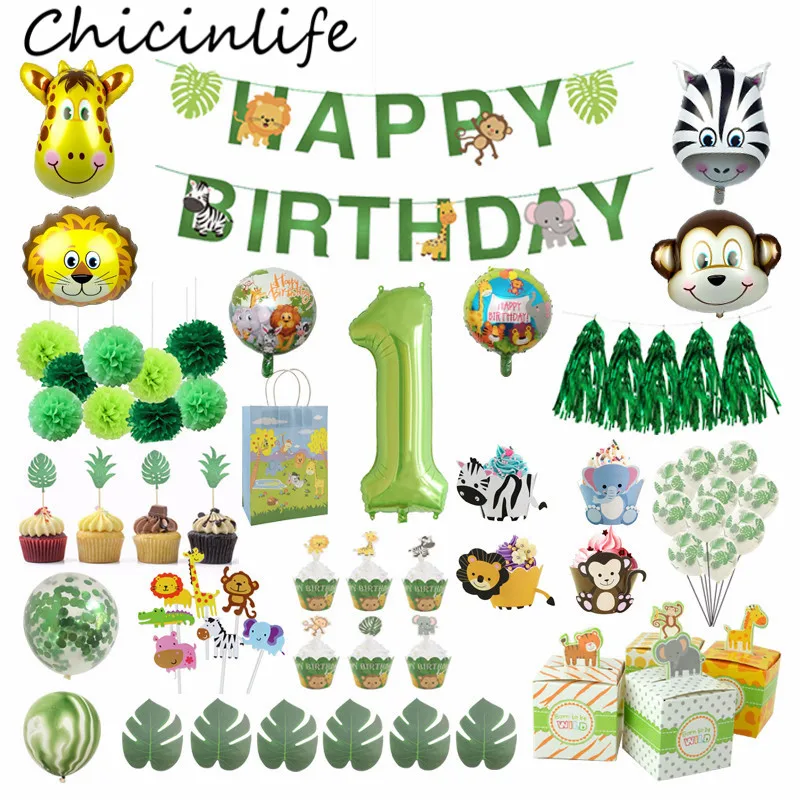 Chicinlife топперы для кексов в джунглях баннер воздушные шары бумажные пакеты