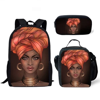 

Children 's School Bags 3pcs / set for Girls Kid Backpack Women Schoolbag Mochila Escolar Print Art African Girls Black