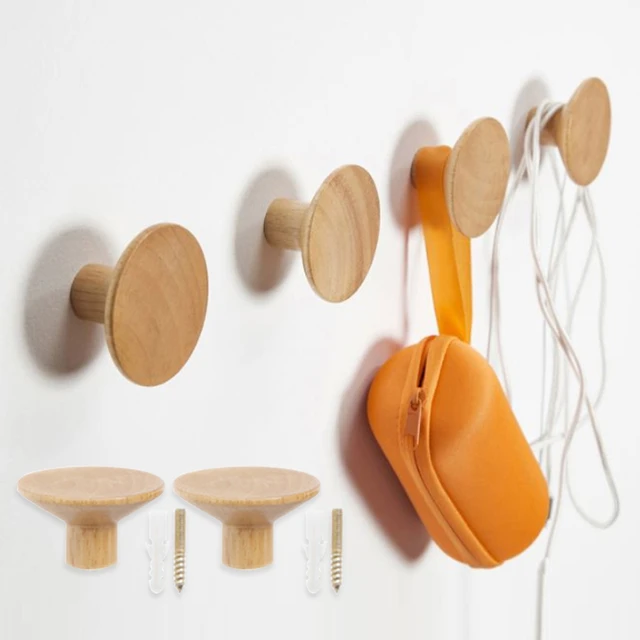 Self-adhesive Wall Hooks Wooden Towel Coats Storage Holder