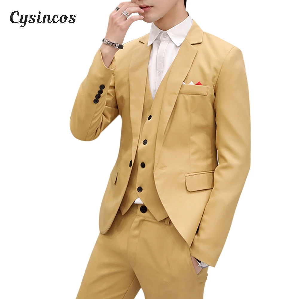 

CYSINCOS Men Slim Fit Social Blazer Spring Autumn Fashion Solid Wedding Dress Coat Casual Plus Size Business Male Suit Jacket