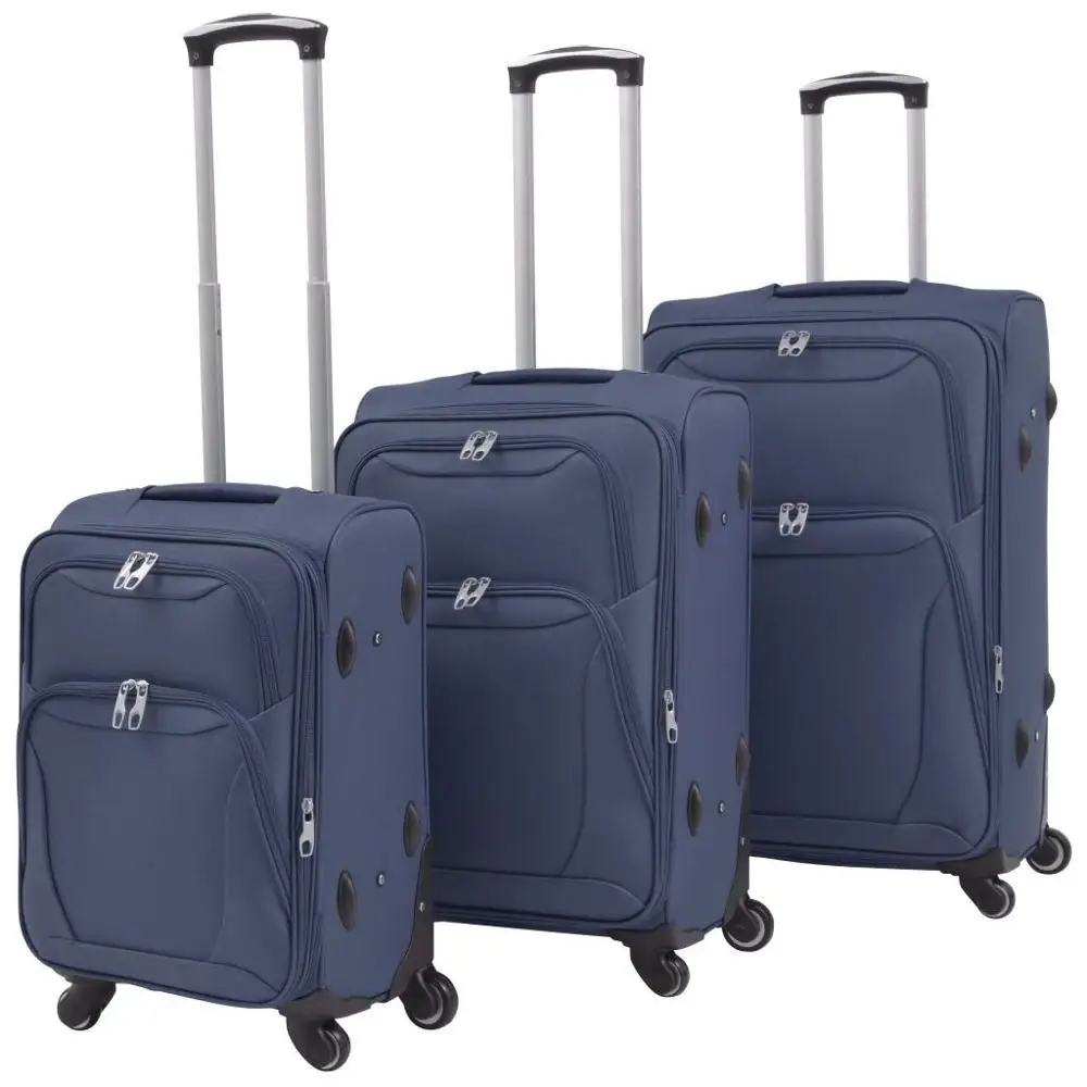 【USA Warehouse】3 Piece Soft Case Trolley Set Navy Blue