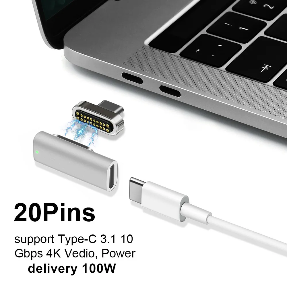 Поддержка высокое Скорость 100W с магнитным адаптером для Тип usb C для Pro 20-контактный Тип usb круглый кабель для зарядки разъем для Pixelbook/Matebook