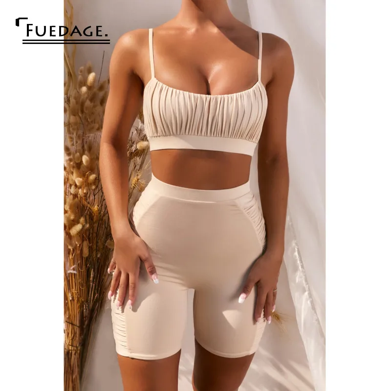 Fuedage однотонный повседневный комплект из двух предметов женский короткий топ с