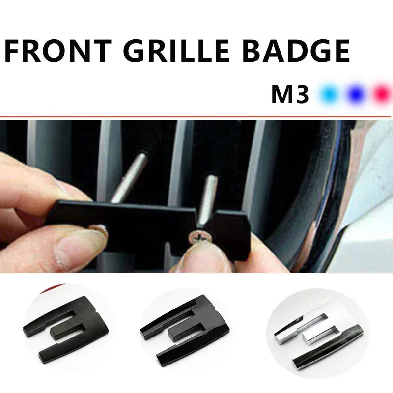 

Front Grill Emblem Chrome Color Symbol for BMW M3 320i 352i M Color badge Chrome Silver Matt Black Metal Stickers