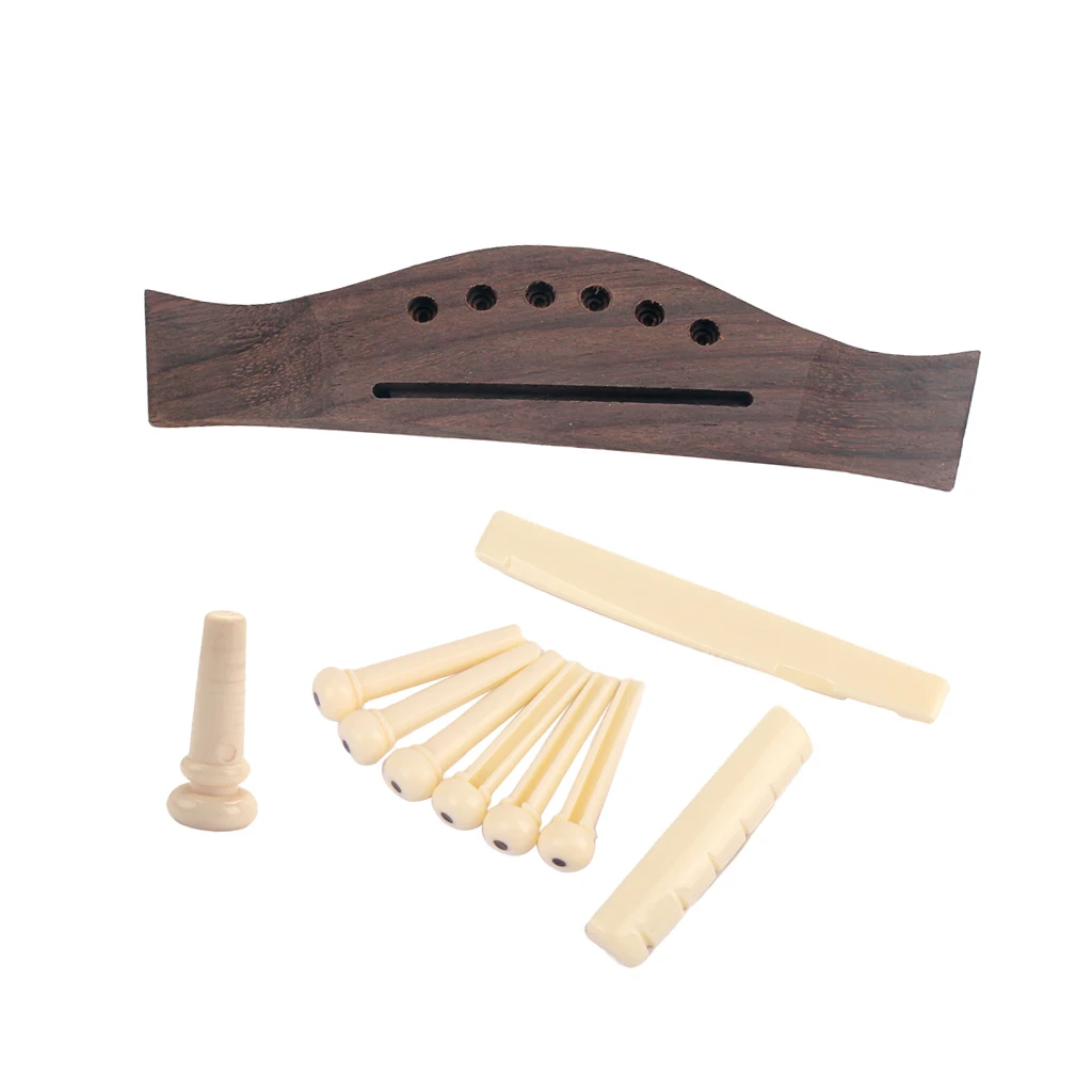 1 Set Acoustic Guitar Rosewood Bridge + Bone Bridge Pins Saddle Nut