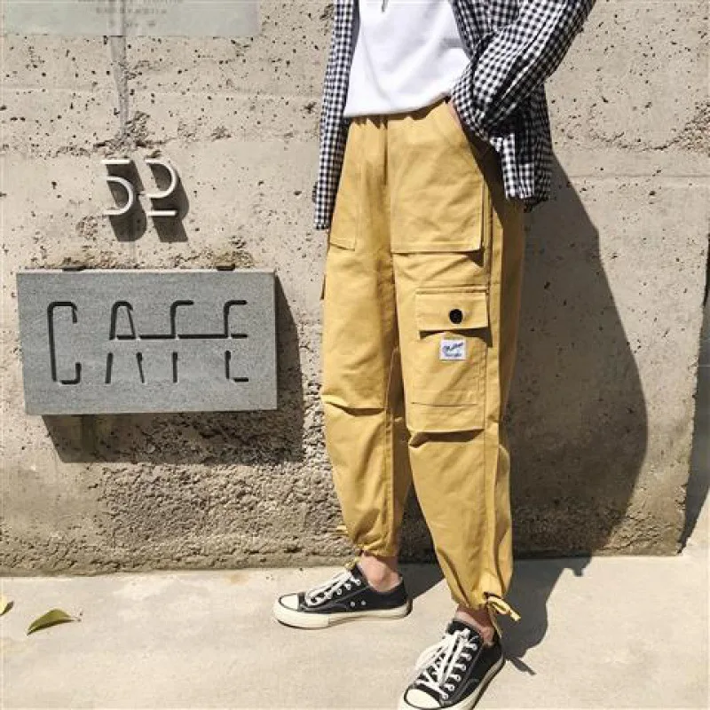 

Hong Kong Style Cargo Popular Brand Japanese-style Pocket Loose-Fit Wide-Leg Men Harem Pants INS Casual Beam Leg Straight-Cut Bi