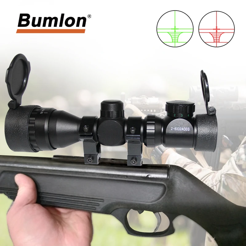 2-6x32 AOE Illuminated Scope Red Green Mil-dot Sight Rifle Scope 20mm Rail Mounts Airsoft Optical Scope for Hunting HT6-0024