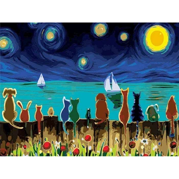 

DIY Painting By Numbers Cats Watch Sky Cartoon Kit Coloring By Numbers Wall Art Acrylic Canvas Paintings Home Decoration Gift
