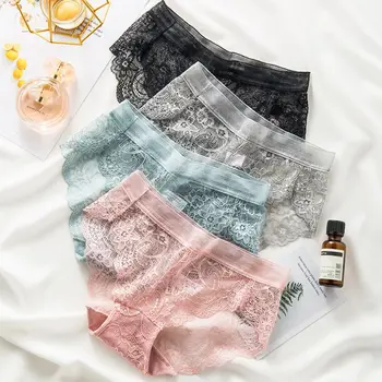 

Women Seamless Underwear Mid Rise Hollow Floral Lace Panties Cotton Crotch Brief