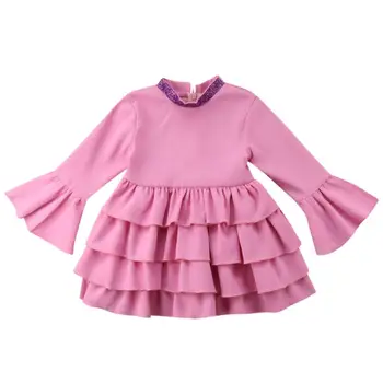 

Toddler Baby Girls Long Sleeve Flare sleeve Party Princess Ruffled Swing Dress Kids Fashion Dress Clothes