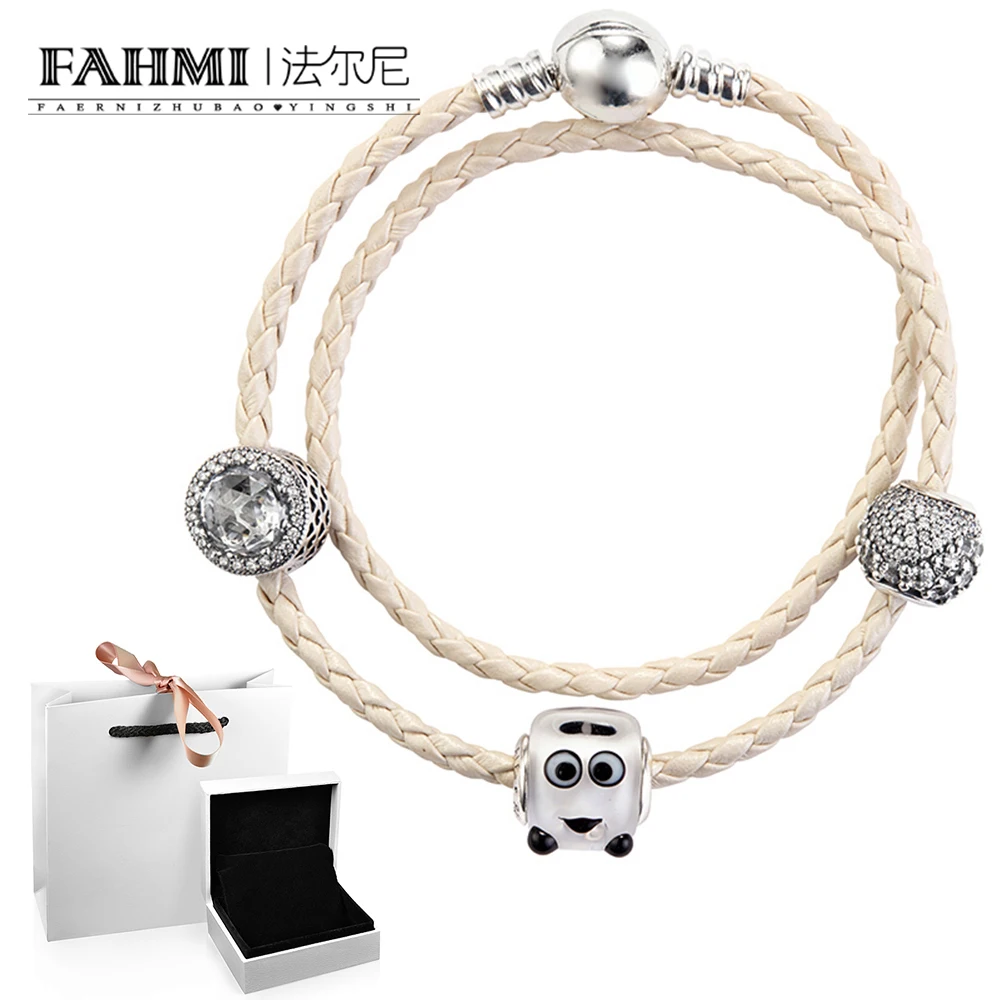 FAHMI 100% 925 пробы Серебряный 1:1 Теплый сердце история руки кожаный ремешок браслет DIY