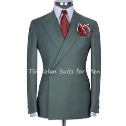 2Pcs Slim Fit Dark Green Coat Custom Made Casual Blazer Trousers Men's Suits Sets Groomsmen Wedding Party Wear Man Jacket+Pants