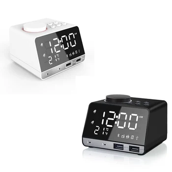 

Wireless Bluetooth Bass Speaker FM Radio Mirror LED Dual Alarm Clock USB Charger