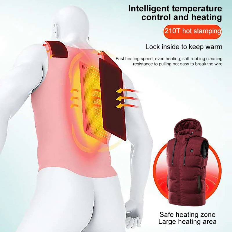 PARATAGO Winter Heating Vest Men Women Warm Heated Smart Jacket Graphene Heat Thermal Clothing Hoodied Plus Size M-7XL P8178