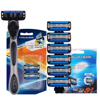 

DDPGGL Forious 5 Men Face Care Shaver Razor Blade 5 Layer Shaving Razor High Quality Blade 1holder 6pcs Blade