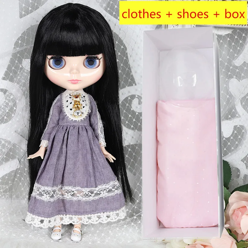 Кукла Blyth 1/6 BJD 30 см 7/19 суставов, белая кожа черные волосы, одежда+ обувь+ коробка набор, куклы игрушки для детей девочек подарочная коробка