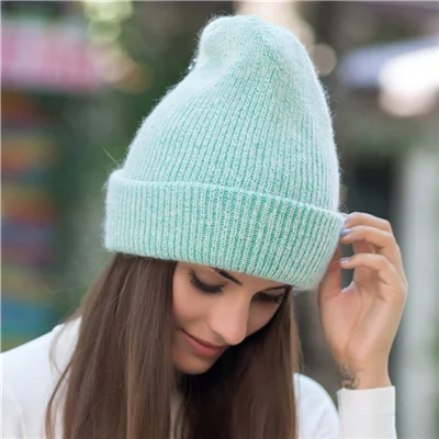 Green Шапка бини Женская-шапка Skullies из кроличьего меха теплая гравитационная женская зимняя простая НОВАЯ шапка - Цвет: Green