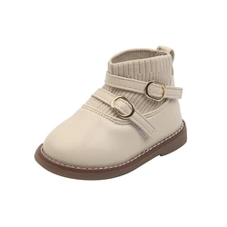 Zapatos de invierno para bebé de 1 a 3 años, calzado de suela blanda para bebé, más zapatos de cuero de princesa de terciopelo, calcetines, zapatos de algodón