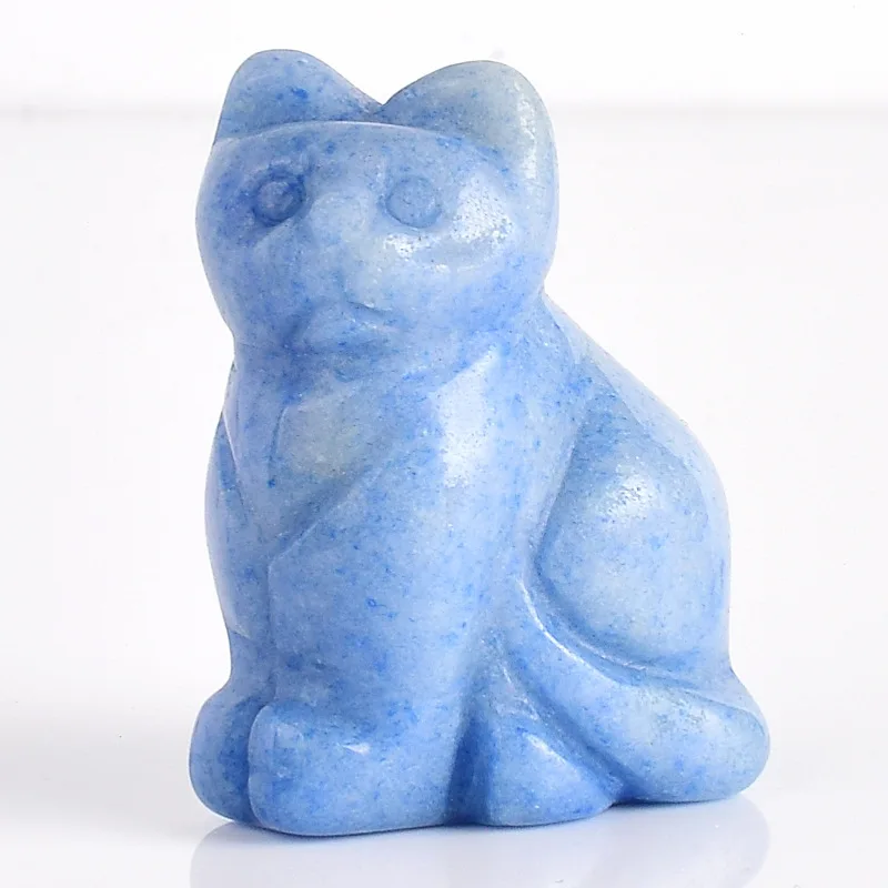 

1.5" 2'' Cat Statue Natural Gemstone Carving Healing Crystal Animals Figurines Reiki Stones Decor Wholesale Blue aventurine Cat