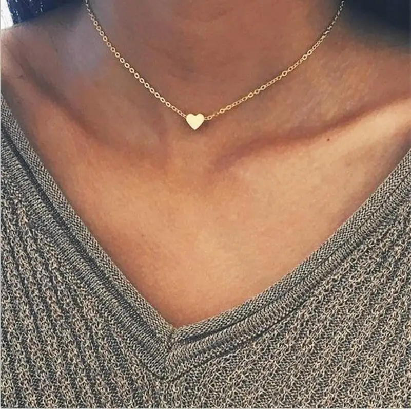 heart gold PICKYZ крошечное ожерелье сердца для женщин короткая цепочка в форме сердца кулон ожерелье подарок этническое богемское Колье чокер Прямая поставка - Окраска металла: heart gold