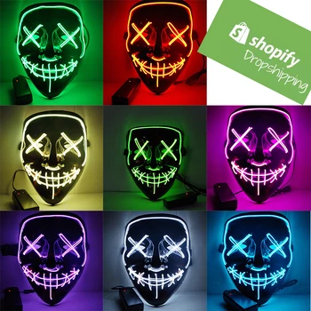 

Halloween Mask LED the Purge Mask Election Mascara Costume DJ Party Light Up Glow In Dark 20 Colors