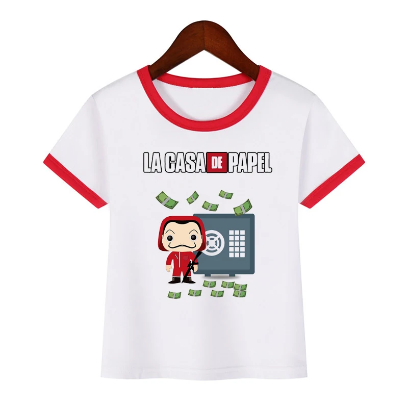 Футболка с забавным дизайном «Ла Каса де Papel», футболки с надписями «Money Heist», футболки для девочек, детские футболки с короткими рукавами для мальчиков