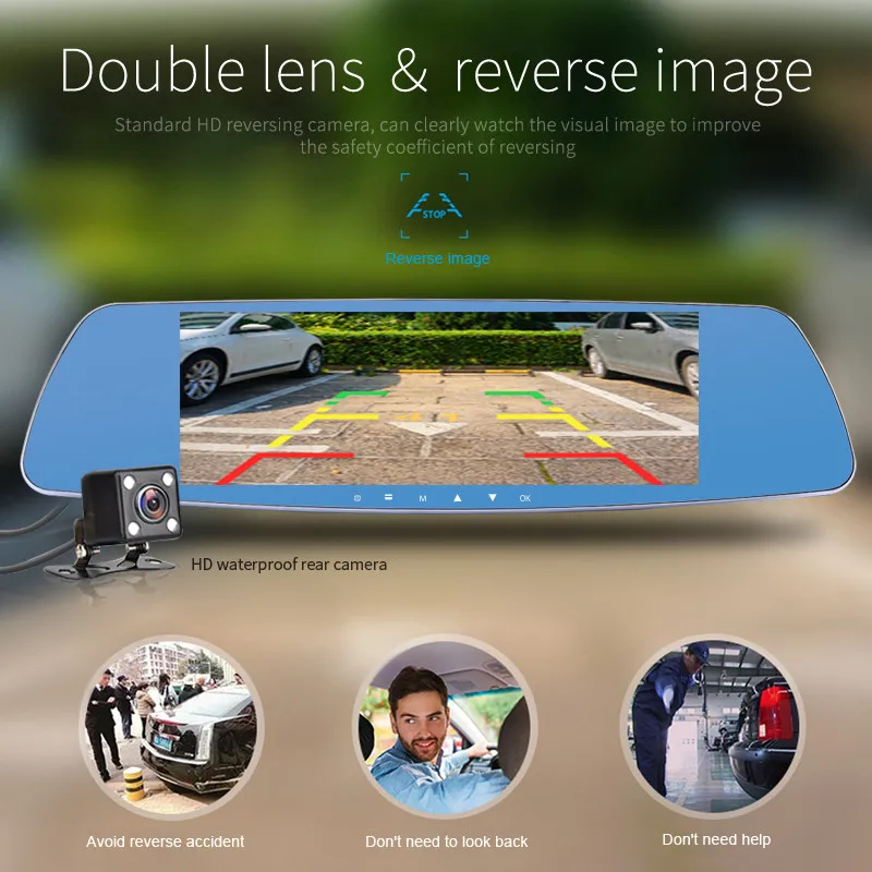 7/'/' 1080P Dual Lens Car Auto DVR Mirror Dash Cam Recorder+Rear View Camera Kit