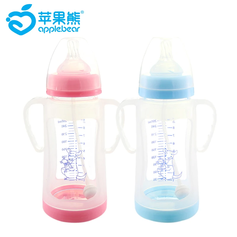 

180ml 260ml Baby Feeding Bottles Defence Flatulence Cute Kids Milk Bottle with Wide Mouth for Infant Glass Bottle