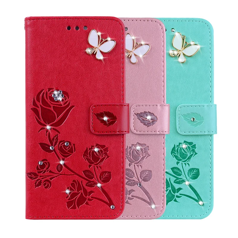 Кожаный чехол с объемными розами и цветочным принтом для Samsung Galaxy Ace чехол-книжка