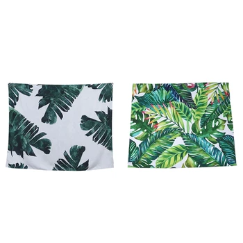 

2Pcs Full Size New Tapestries Hippie Wall Hanging Tapestry Bedspreads Beach Towel Yoga Mat 150 Cm x 130 Cm - White Green Leaves