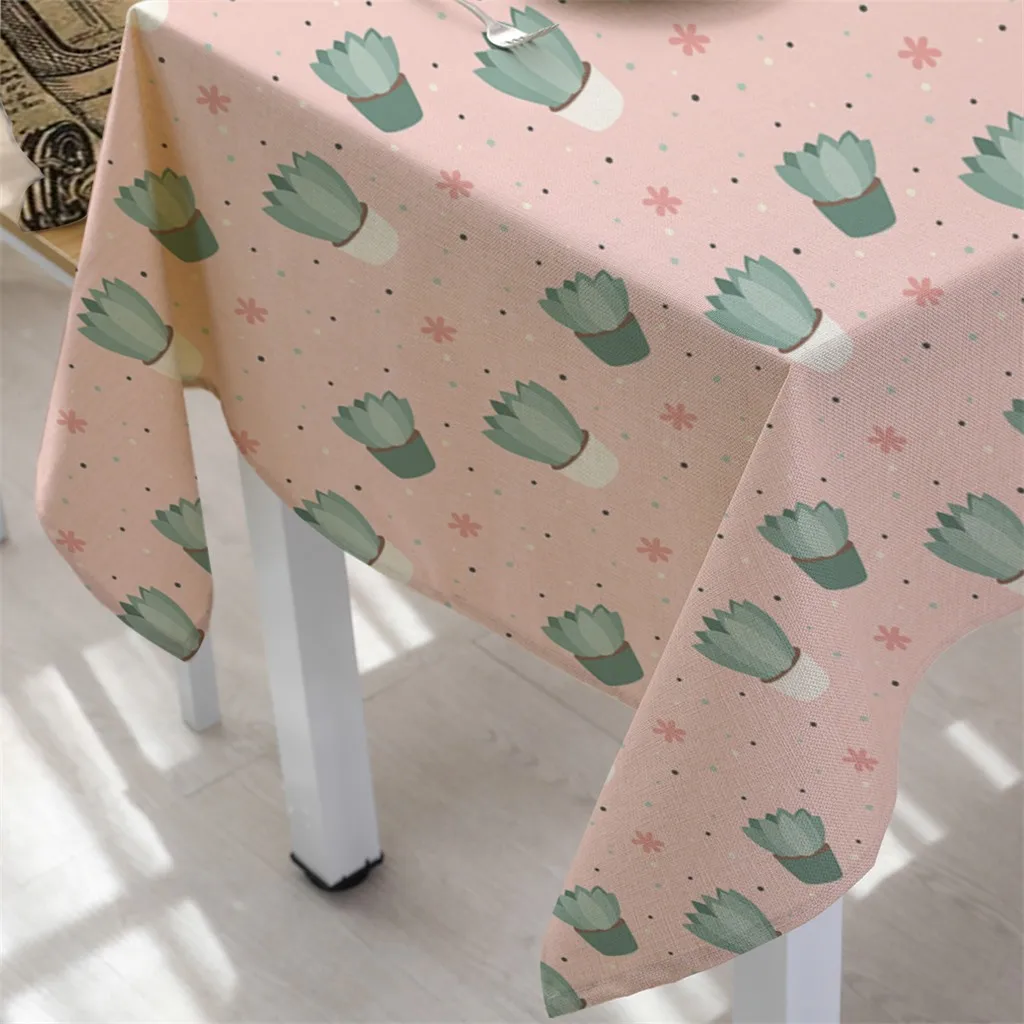 Скатерть из полиэстера с рисунком кактуса и растений для дня рождения, чайный столик, покрытие для дома, декоративные столовые прямоугольные скатерти