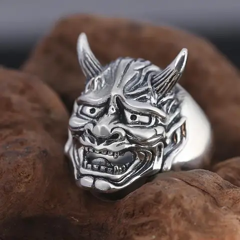 Alloy Devil Mask Ring Fashionable Japanese Prajna Ghost Skull Rings Men Women Popular Jewelry Gift Locomotive Ring