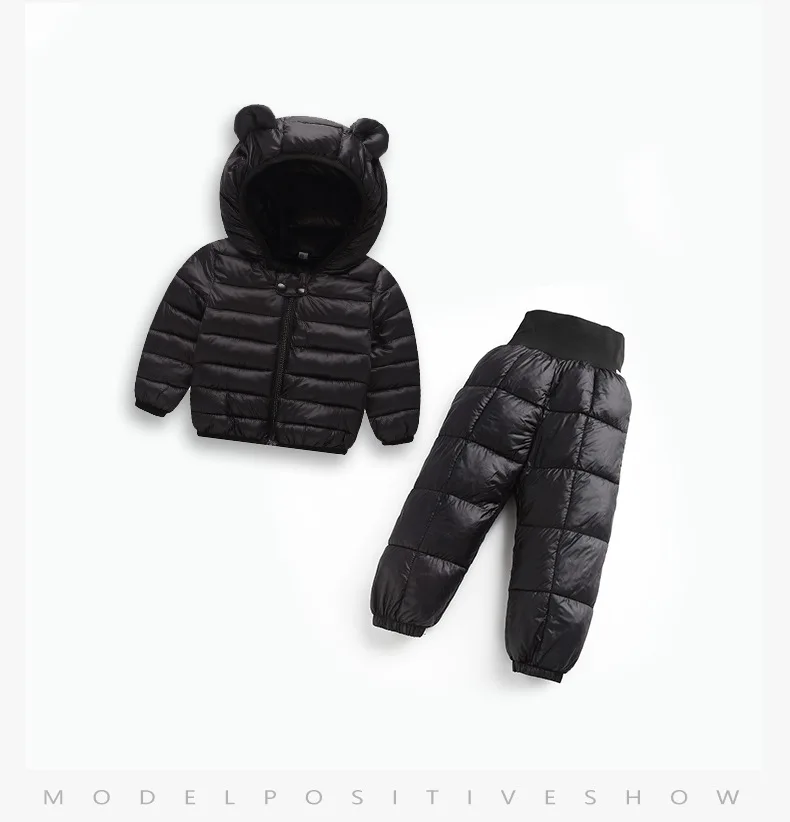 Children Small Cotton-padded Children Clothes Set Thin-Ear Super Cute High Waist Pants Two Pieces Clothes And Pants