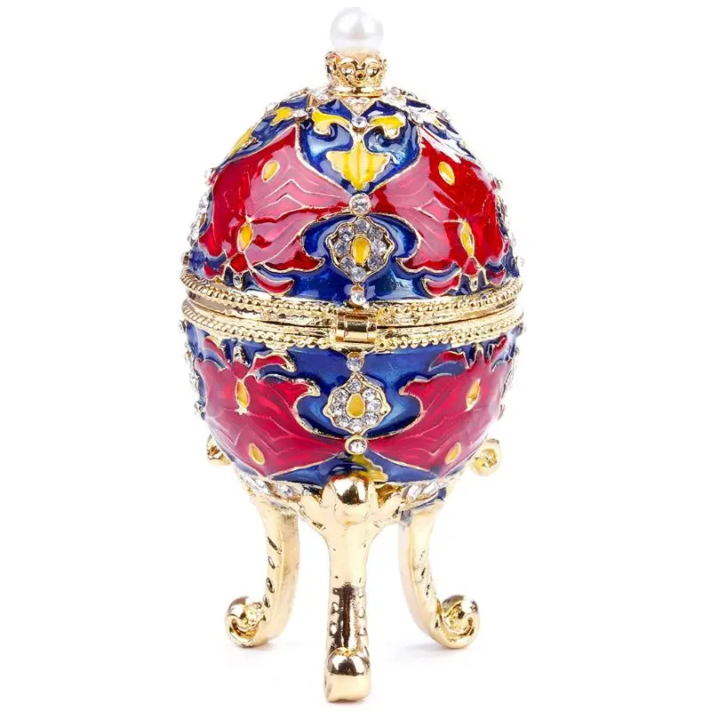 Органайзер для ювелирных изделий Faberge украшения для яиц винтажная Стильная коробка из красного/синего сплава+ Хрустальная коробка для украшений/украшения/коробка для зубочистки