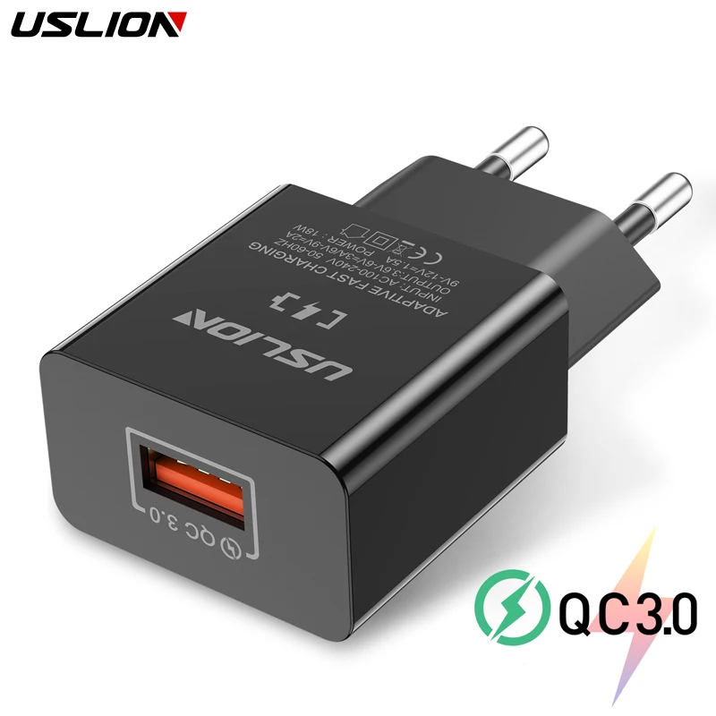 USLION 18 Вт Quick Charge 3 0 мобильный телефон зарядное устройство европейская вилка