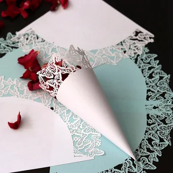 

50pcs/Pack Laser Cut Butterfly Lace Laying Petal Candy Wedding Party Favors Confetti Cones Paper Cone Decoration Supplies Gifts
