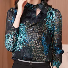 Korean Chiffon Women Shirts Office Lady Print Shirt Plus Size Elegant Woman Long-sleeve Blouses Shirt Womens Tops and Blouses