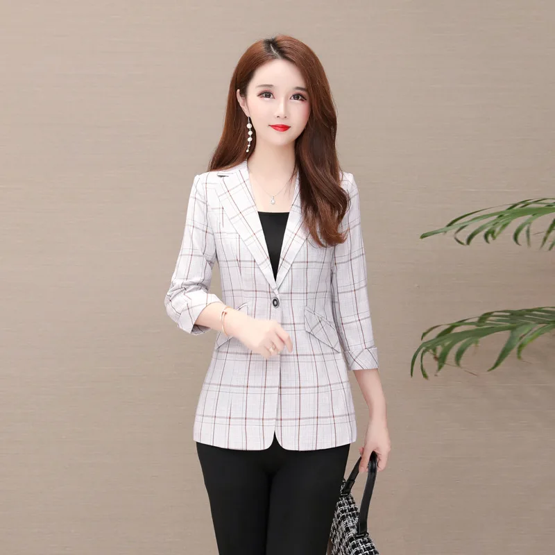 

2019 New Style Korean-style Short Slim Fit Slimming Plaid Versatile Small Suit Three-quarter-length Sleeve Commuting-Style Coat