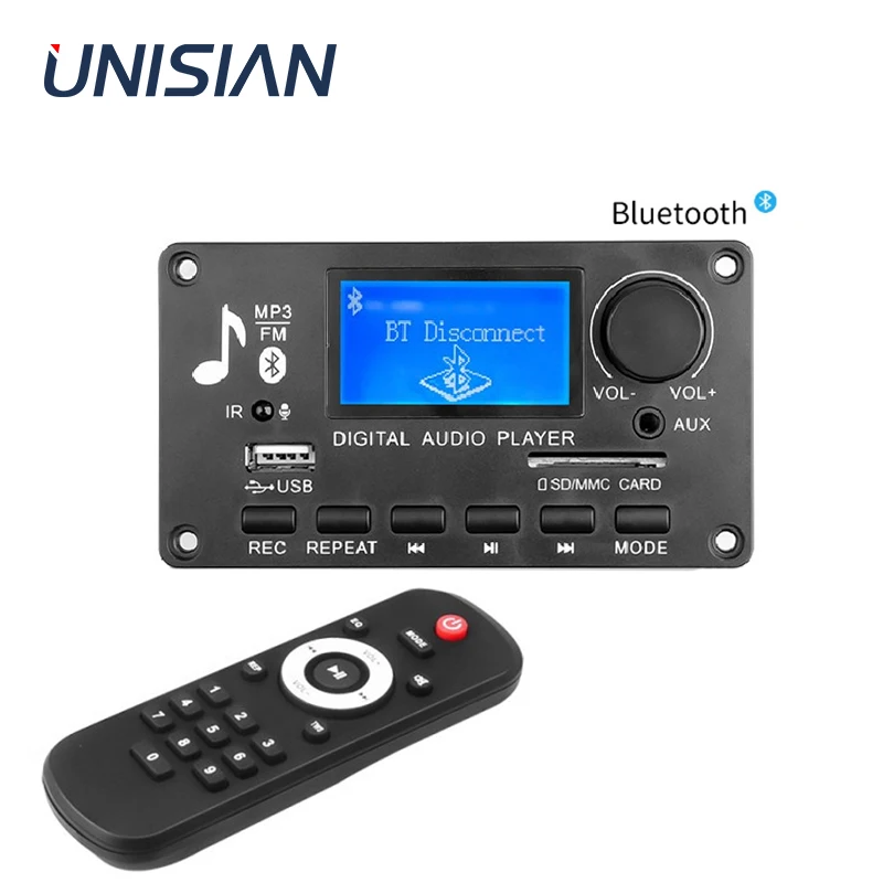 UNISIAN Bluetooth MP3 Player Digital Audio Decoder Board Volume Control USB TF BT FM Line in Music LCD Lyrics Display Recording