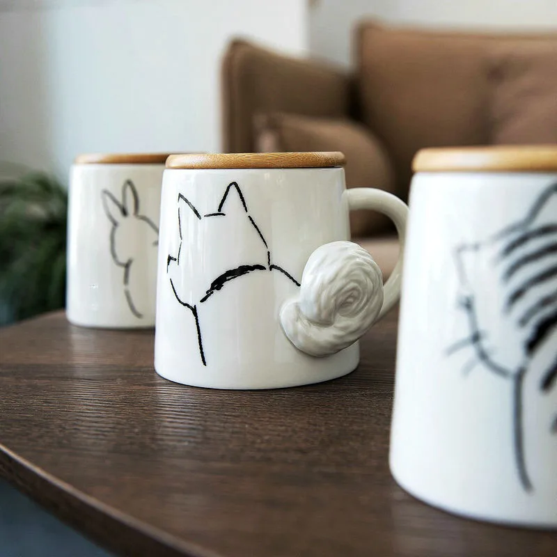 

For Christmas Gift Ceramic Cup Drink Three-Dimensional Coffee Mugs Tail Relief Mug Milk Cups Kitchen Accessories Термокружка