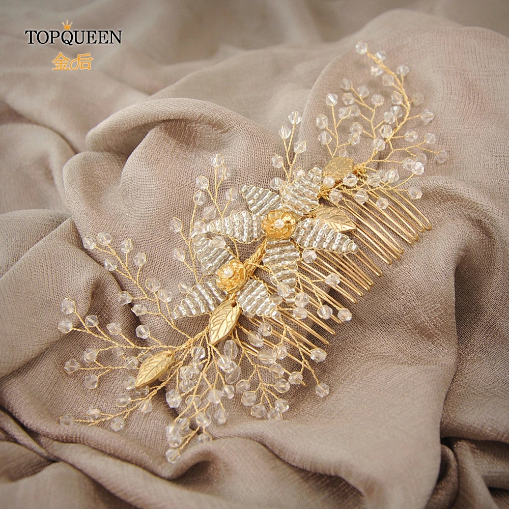TOPQUEEN HP54 винтажная расческа для волос золотого цвета, шиньон для свадьбы, золотые свадебные шиньоны, золотые аксессуары для волос для женщин, для невесты