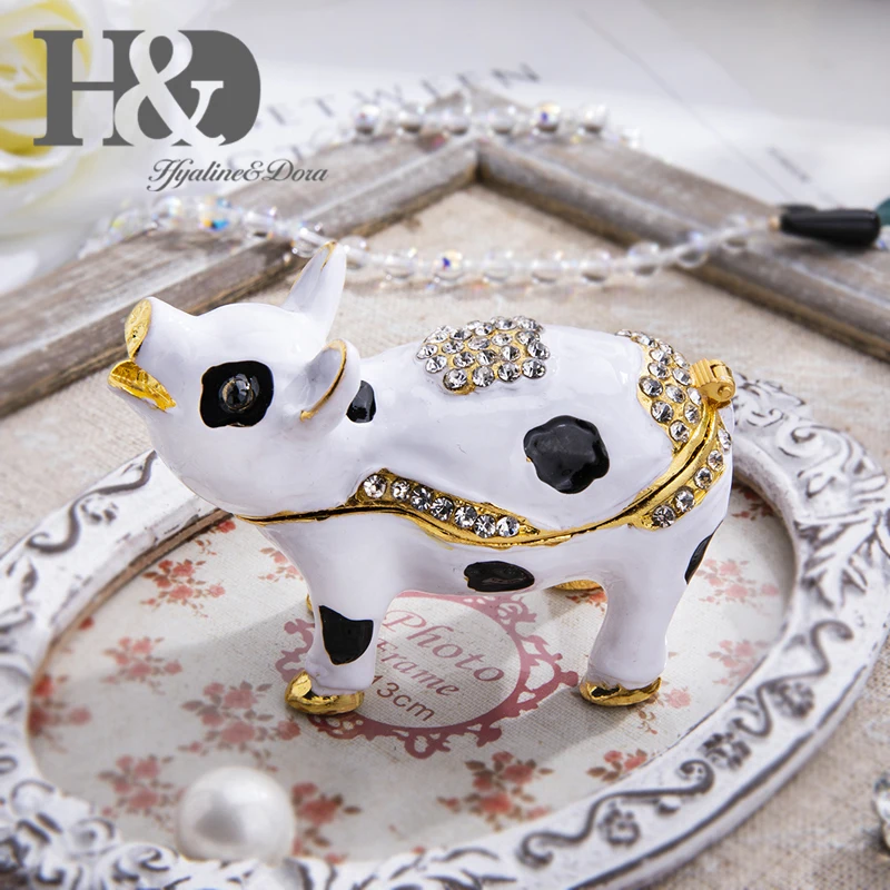 H& D ручная роспись эмаль пятнистая свинья металлический брелок-коробка кристалл Bejeweled фигурка животного ювелирные изделия коллекционное украшение Рождественский подарок