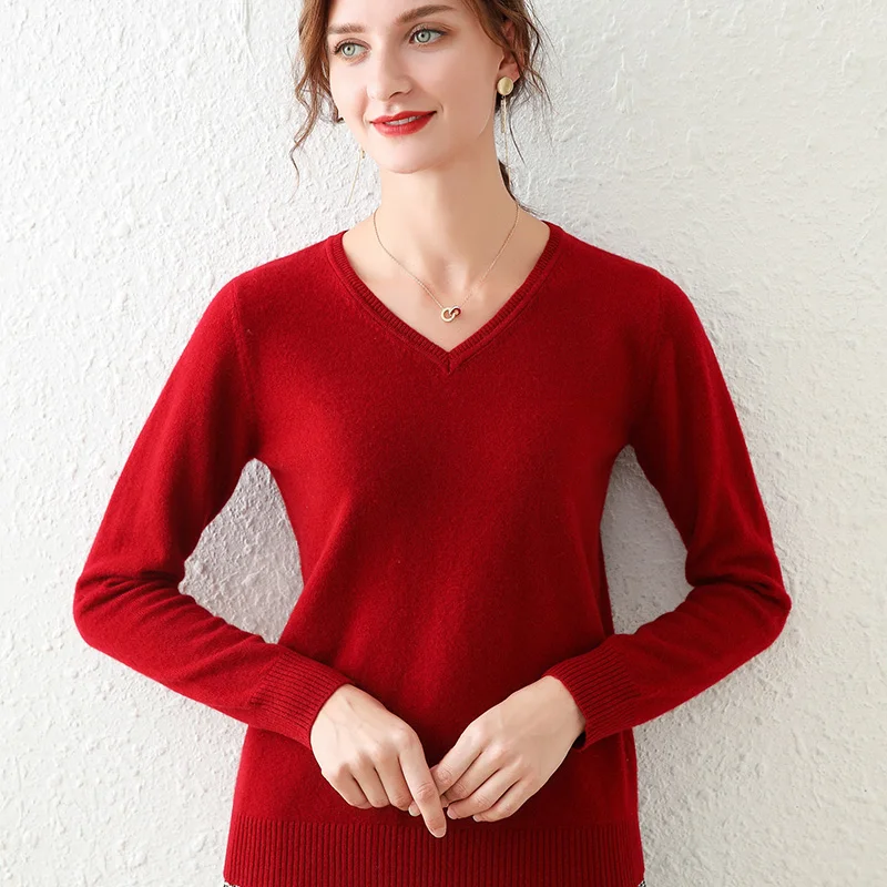 Women's Cashmere Solid  Autumn Winter V-Neck