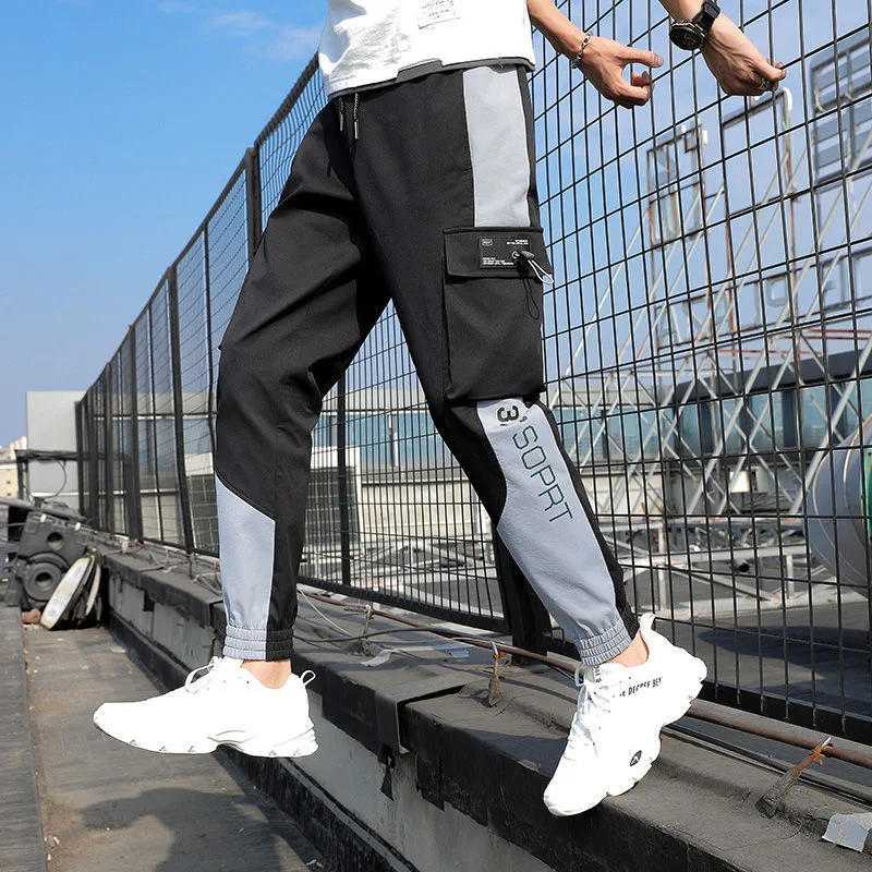 

Men's Side Pockets Cargo Harem Pants 2022 Ribbons Black Hip Hop Casual Male Joggers Trousers Fashion Casual Streetwear Pants